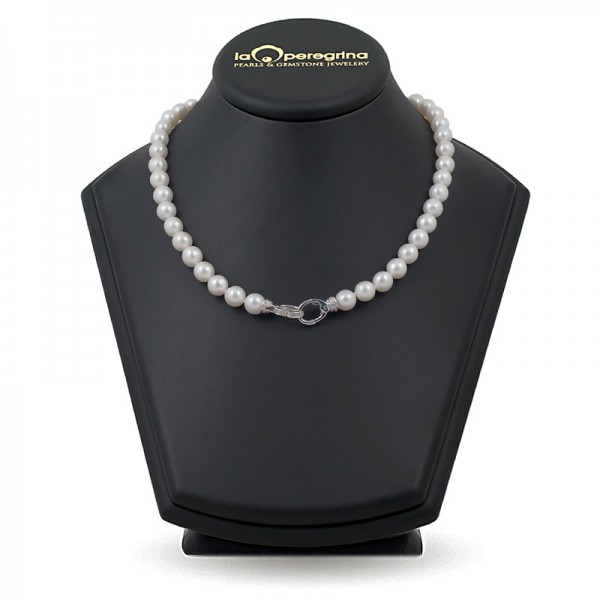 Necklace made of natural pearls AAA 9.0 - 9.5 mm with a lock in 925 silver with cubic zirconias