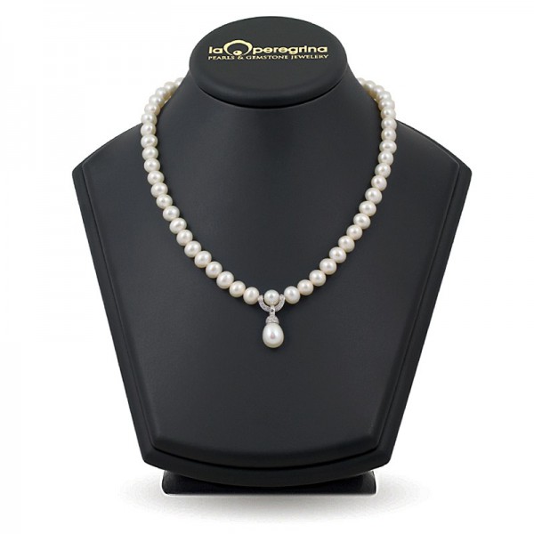 Ожерелье из натурального жемчуга АА+ 7,5 - 8,0 мм с подвеской из серебра 925