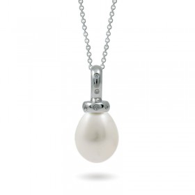 585 White Gold Pendant with Natural Pearls and Diamonds