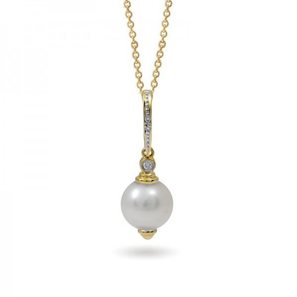 Sterling gold pendant 585 with Akoya sea pearls and diamonds